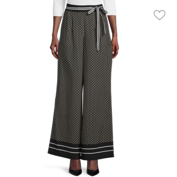 NWOT- Ted Baker - size 1- Wide Leg Pants Trousers - Dandelion Floral on Black - Picture 1 of 7